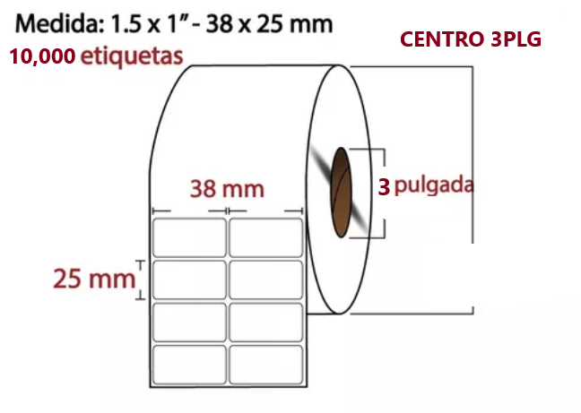 Etiqueta TTR blanca 2 al paso CORE3 10,000PZS X ROLLO C3 38X25
