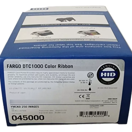 Cinta HID Identity 045000 YMCKO, 250 Impresiones, para Fargo DTC100,DTC1250e