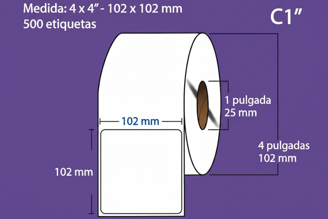 Etiqueta TD blanca Core 1.5 500PZS X ROLLO	C1 102X102 (4X4) pulgadas