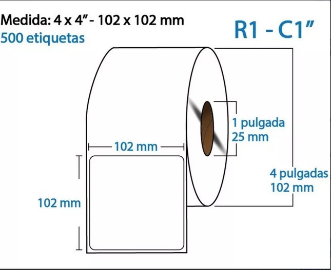 Etiqueta TTR AZUL Core1 500PZS X ROLLO C1 102X102 (4X4) pulgadas