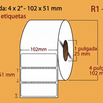 Etiqueta Térmica Directa, 102X51, 1000 piezas x rollo C1