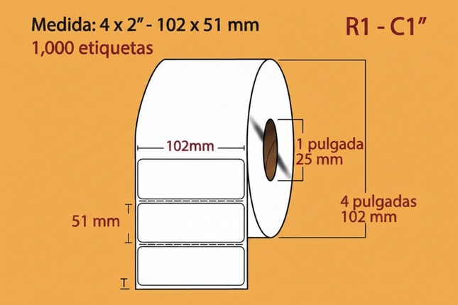 Etiqueta Térmica Directa, 102X51, 1000 piezas x rollo C1