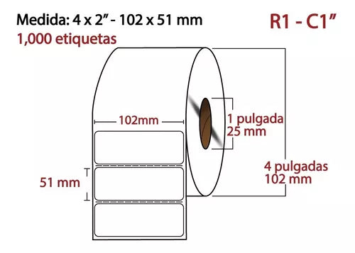 Etiqueta Transferencia Térmica, 102X51, 1000 piezas x rollo C1