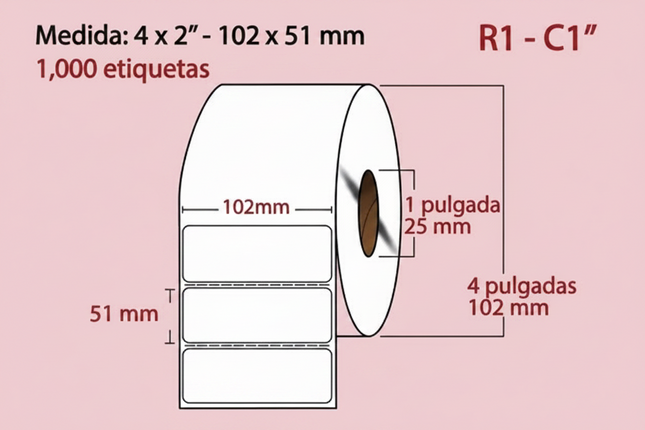 Etiqueta Transferencia Térmica, 102X51, 1000 piezas x rollo C1