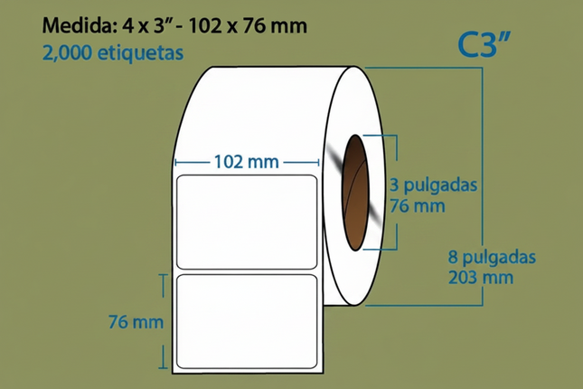 Etiqueta TTR blanca core3 2000PZS X ROLLO 102X76