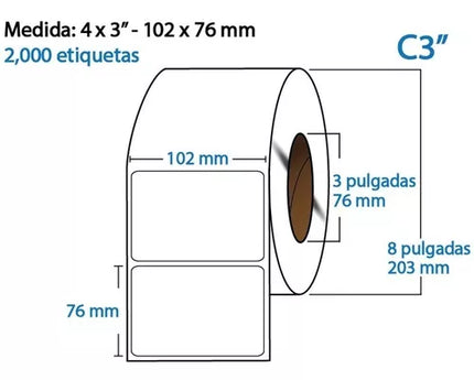 Etiqueta TTR blanca core3 2000PZS X ROLLO 102X76