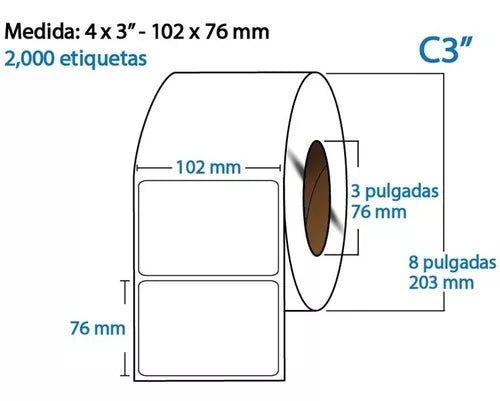 Etiqueta TTR blanca core3 2000PZS X ROLLO 102X76