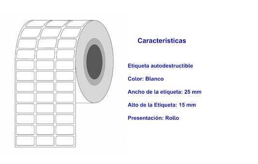 Etiqueta TTR blanca 3 al paso core1 9000 X ROLLO C1 25X15