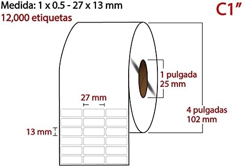 Etiqueta TTR blanca 3 al paso CORE1 12,000PZS X ROLLO C1 27X13