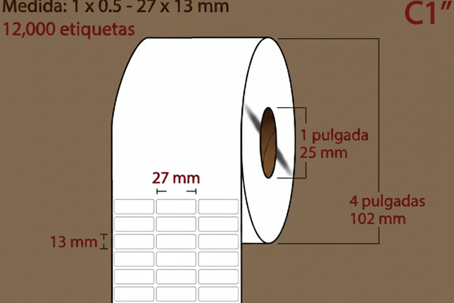 Etiqueta TTR blanca 3 al paso CORE1 12,000PZS X ROLLO C1 27X13