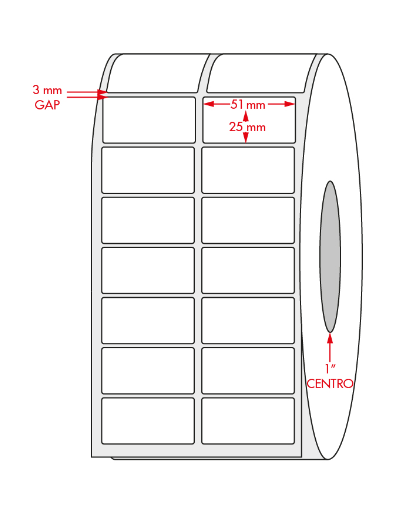 Etiqueta TTR blanca 2 al paso, 51X25, 1000 piezas x rollo C1