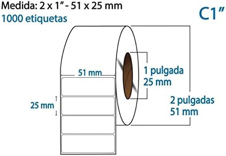 Etiqueta TD blanca 1 al paso, 51X25, 1000 piezas x rollo C1