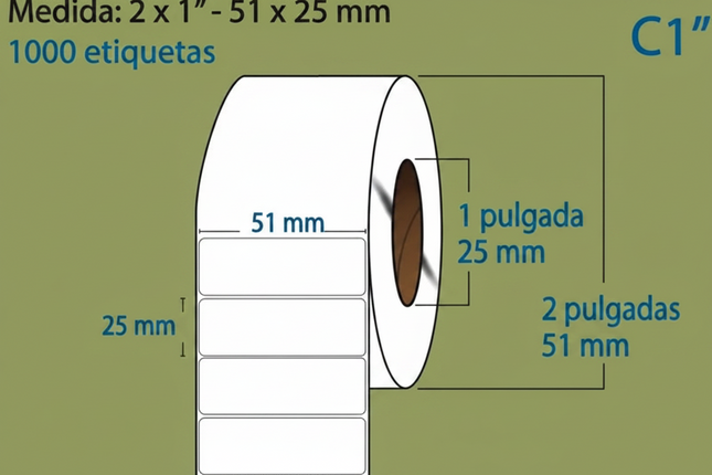 Etiqueta TD blanca 1 al paso, 51X25, 1000 piezas x rollo C1
