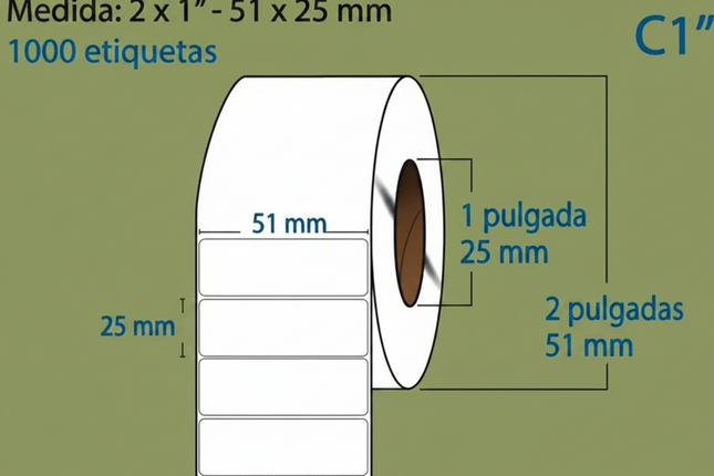 Etiqueta TTR blanca 1 al paso, 51X25, 1000 piezas x rollo C1