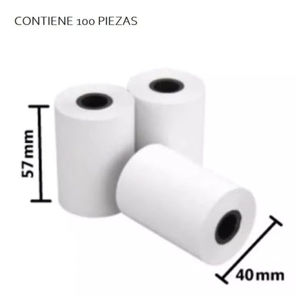 rollo térmico 57x40 Caja 100pzs rollos térmico 100 Rollo Papel Térmico Miniprinter Impresora 58mm Color Blanco