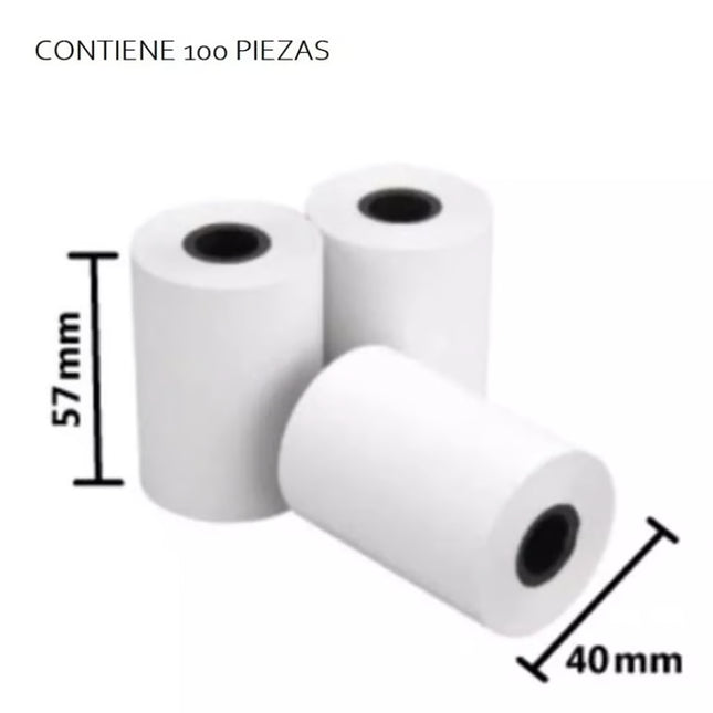 rollo térmico 57x40 Caja 100pzs rollos térmico 100 Rollo Papel Térmico Miniprinter Impresora 58mm Color Blanco