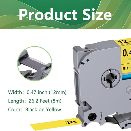 1PZS Cinta TZe-631 Amarilla TZ TZe compatible con Brother P Touch Label Maker Tape TZe631 TZ631 12mm 0.47'' Cinta de etiquetas laminada negra sobre amarilla para PT D200 D210 D220 D400 PTH110