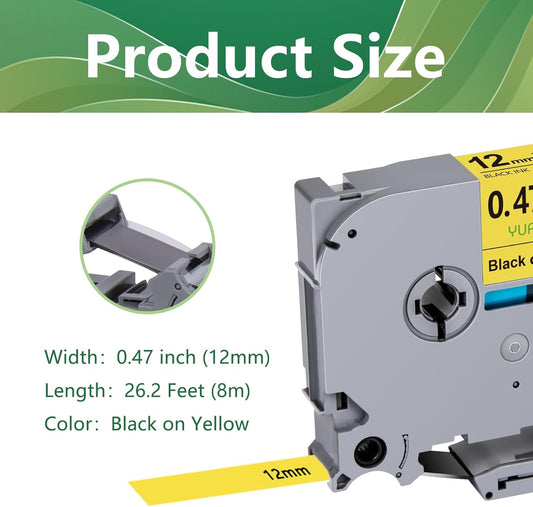 1PZS Cinta TZe-631 Amarilla TZ TZe compatible con Brother P Touch Label Maker Tape TZe631 TZ631 12mm 0.47'' Cinta de etiquetas laminada negra sobre amarilla para PT D200 D210 D220 D400 PTH110