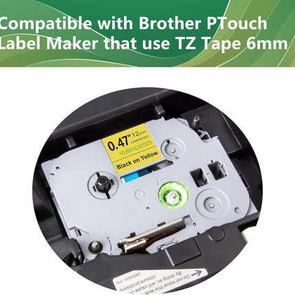 1PZS Cinta TZe-631 Amarilla TZ TZe compatible con Brother P Touch Label Maker Tape TZe631 TZ631 12mm 0.47'' Cinta de etiquetas laminada negra sobre amarilla para PT D200 D210 D220 D400 PTH110