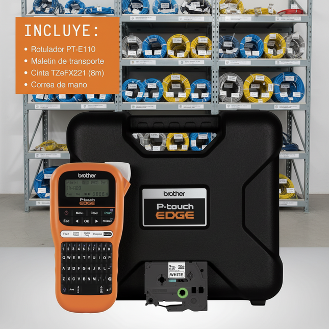 Brother Rotulador impresora de mano Industrial Portátil PT-E110 | Ideal para Electricistas e Instaladores | Imprime Etiquetas de 6 a 12 mm | Teclas Rápidas para Cables y Placas | Velocidad de impresión 20 mm/seg