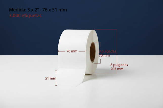 Etiqueta TTR blanca core3 3000PZS X ROLLO C3 76X51(3X2) pulgadas
