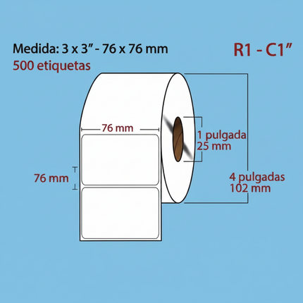 ETIQUETA TRANSFERENCIA TERMICA BCA 76X76(3X3PLG) C1 ROLLO 500PZS
