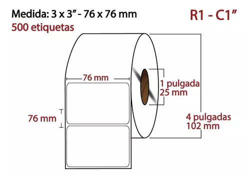 ETIQUETA TRANSFERENCIA TERMICA BCA 76X76(3X3PLG) C1 ROLLO 500PZS