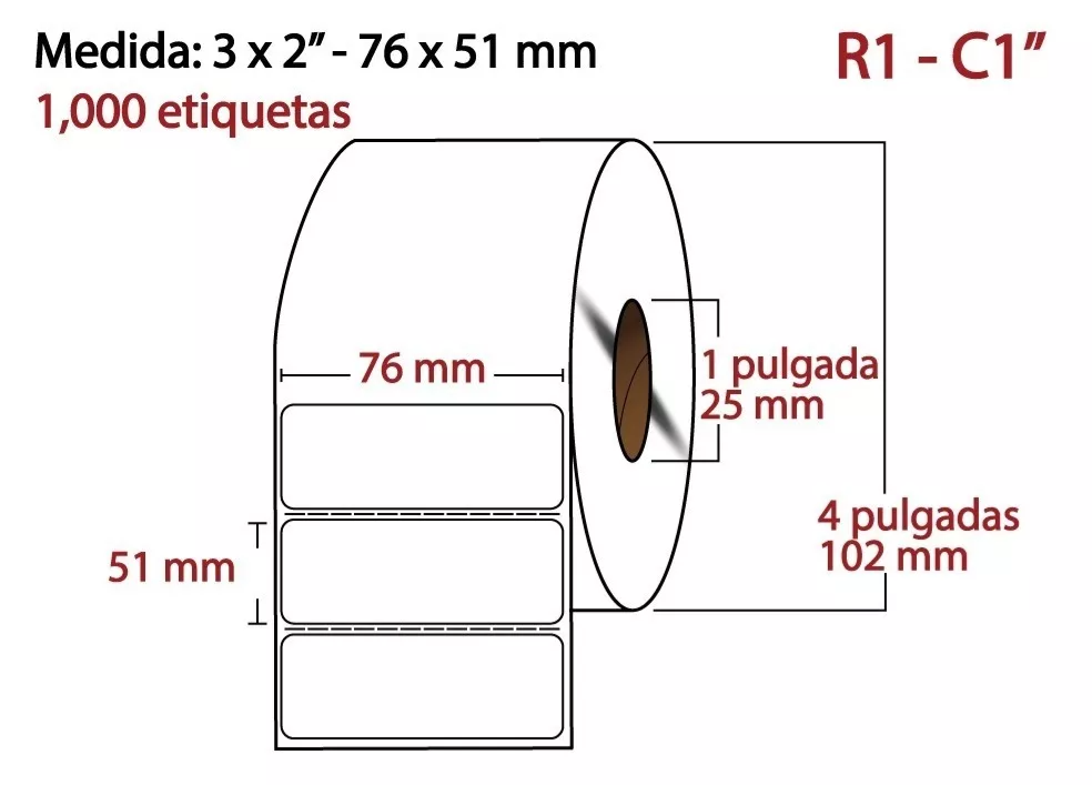 Etiqueta Térmico Directo blanca core1 1000PZS X ROLLO C1 76X51(3X2) pulgadas