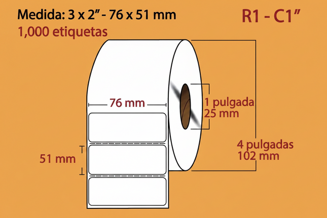 Etiqueta Térmico Directo blanca core1 1000PZS X ROLLO C1 76X51(3X2) pulgadas
