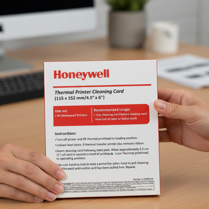 CAJA 25PZS CON TARJETA DE LIMPIEZA 115X152 HONEYWELL THERMAL PRINTER CLEANING CARD 1-110501-00
