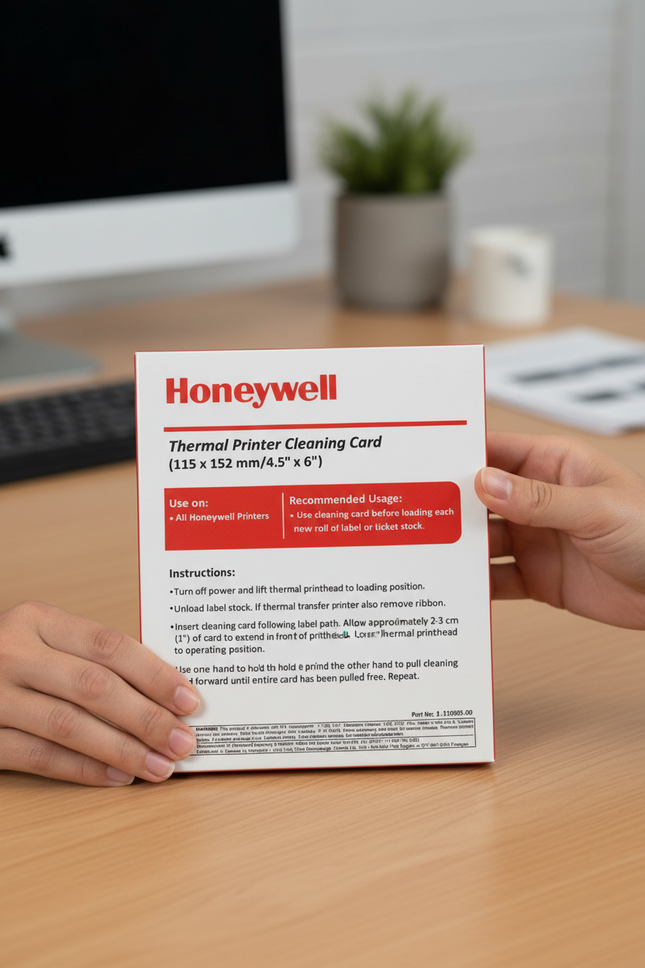 CAJA 25PZS CON TARJETA DE LIMPIEZA 115X152 HONEYWELL THERMAL PRINTER CLEANING CARD 1-110501-00