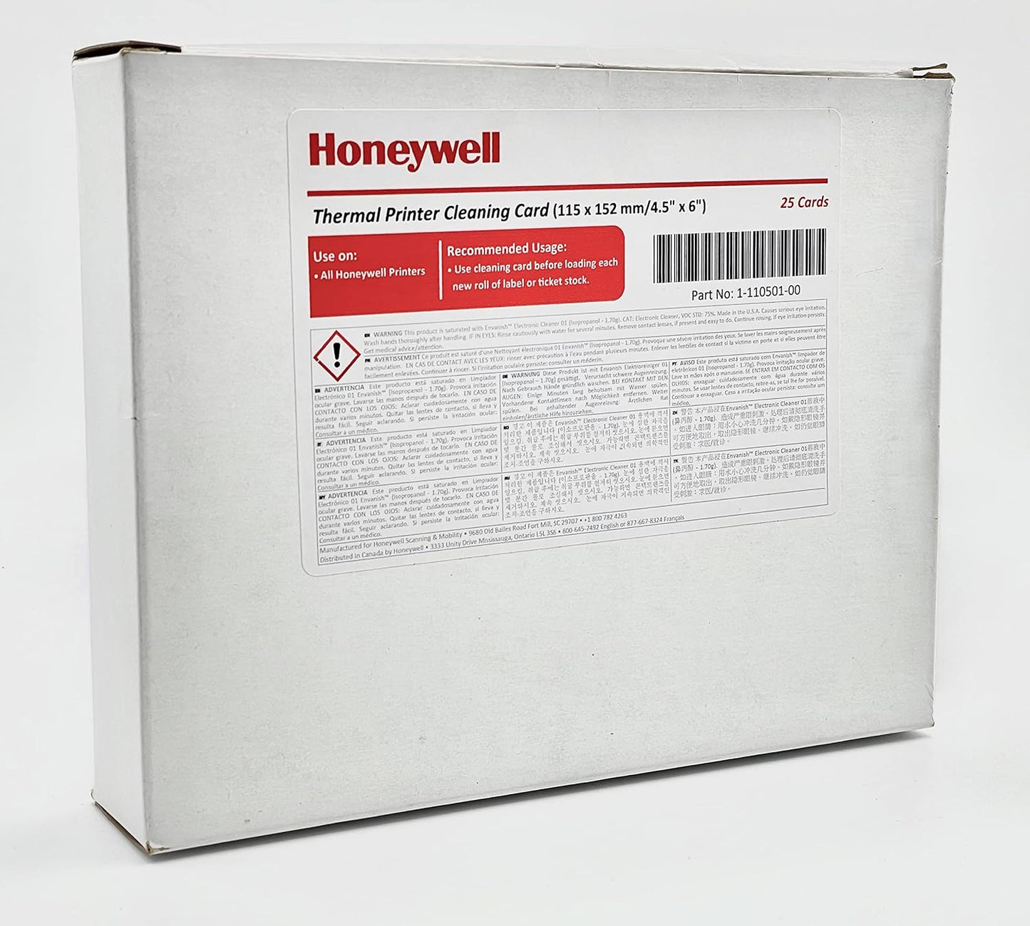 TARJETA DE LIMPIEZA 115X152 HONEYWELL THERMAL PRINTER CLEANING CARD 1-110501-00