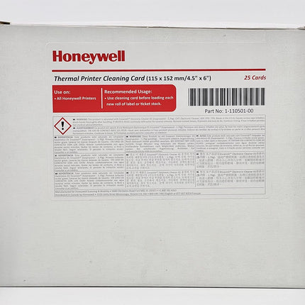 CAJA 25PZS CON TARJETA DE LIMPIEZA 115X152 HONEYWELL THERMAL PRINTER CLEANING CARD 1-110501-00