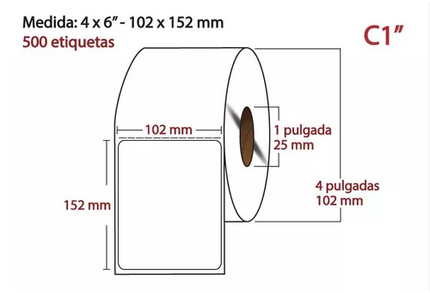 Etiqueta blanca Transferencia Térmica, 102X152, 500 piezas x rollo CENTRO 1PLG