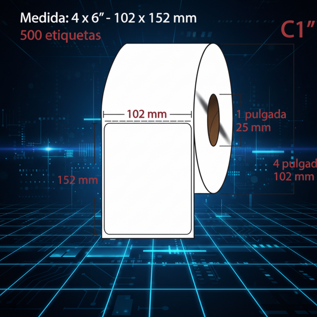 Etiqueta blanca Transferencia Térmica, 102X152, 500 piezas x rollo CENTRO 1PLG