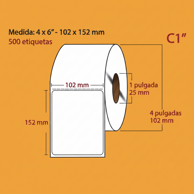 Etiqueta blanca Térmica Directa, 102X152, 500 piezas x rollo CENTRO 1PLG
