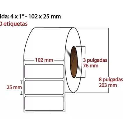 Etiqueta Transferencia Térmica, 102X25, 5000 piezas x rollo