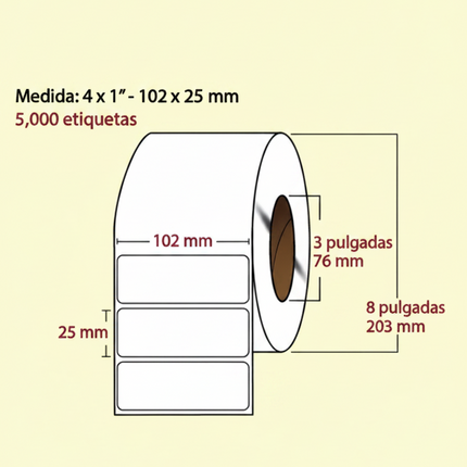 Etiqueta Transferencia Térmica, 102X25, 5000 piezas x rollo