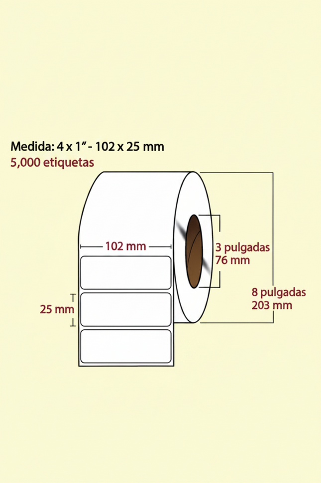 Etiqueta Transferencia Térmica, 102X25, 5000 piezas x rollo