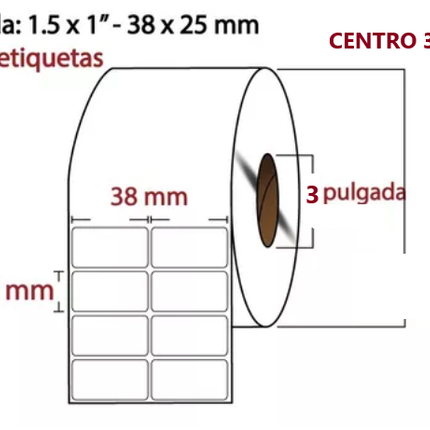 Etiqueta TTR blanca 2 al paso CORE3 10,000PZS X ROLLO C3 38X25