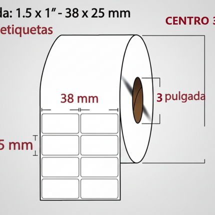 Etiqueta TTR blanca 2 al paso CORE3 10,000PZS X ROLLO C3 38X25
