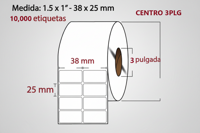 Etiqueta TTR blanca 2 al paso CORE3 10,000PZS X ROLLO C3 38X25
