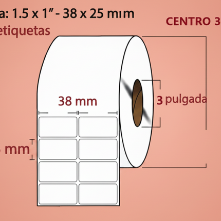 Etiqueta TTR blanca 2 al paso CORE3 10,000PZS X ROLLO C3 38X25