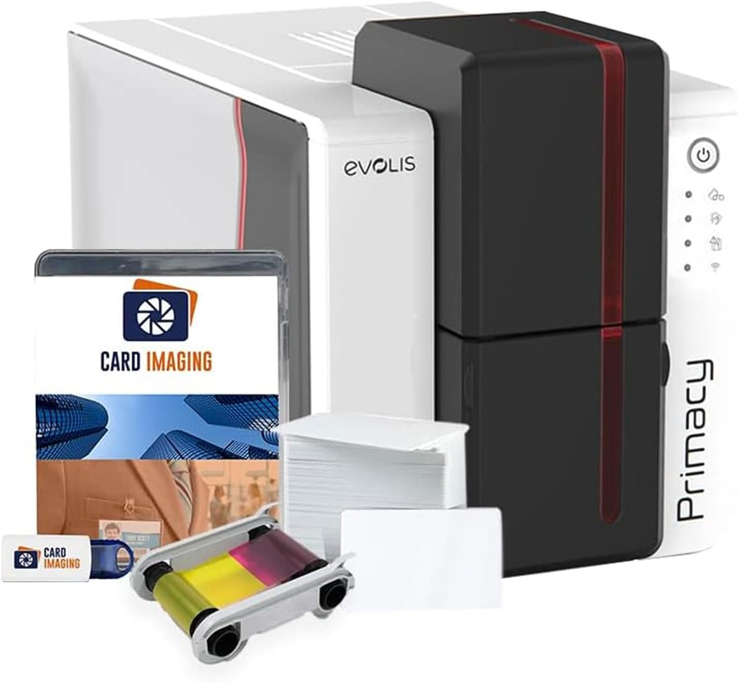 EVOLIS Impresora 2 CARAS de Tarjetas Evolis Primacy 2 - 280pph - Térmica - Ethernet - USB - Dúplex incluye: Una impresora de tarjetas 500 tarjetas de PVC blancas vírgenes Una cinta de color para 300 impresiones Un software de creación de tarjetas