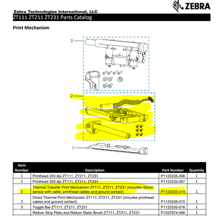 Thermal Transfer Print Mechanism ZT111, ZT211, ZT231 P1123335-014