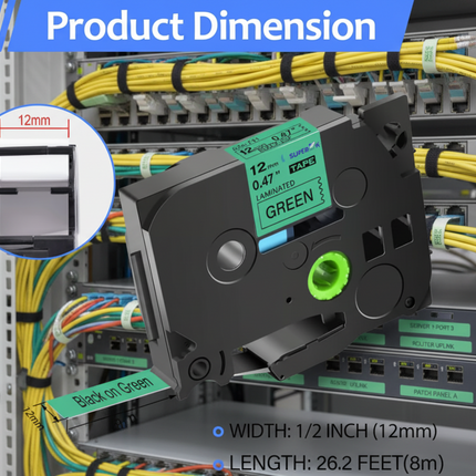 1PZS Cinta VERDE TZE-731 TZe compatible con Brother P Touch Label Maker Tape 12mm 0.47'' Cinta de etiquetas laminada negra sobre VERDE para PT D200 D210 D220 D400 PTH110