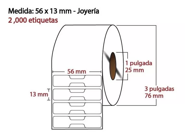 Etiqueta Joyería 56x13 Mm Térmico Directo Plastificado C/ 2000 Pz C1 NO REQUIERE TINTA