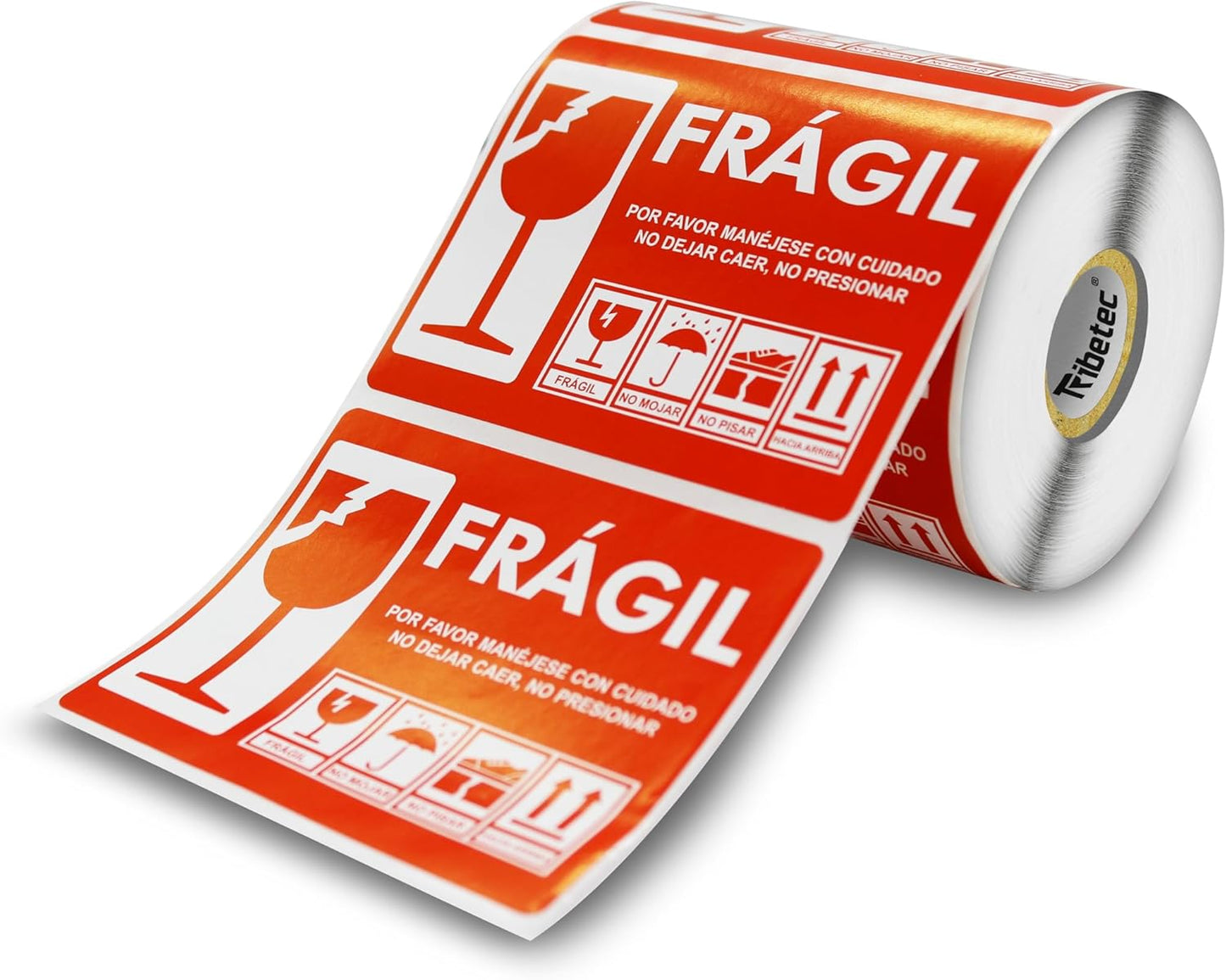 500 Etiquetas Fragil de Cuidado Autoadherible (102x76 mm), Diferentes leyendas en la etiqueta, Rollo C/ 500 Etiquetas