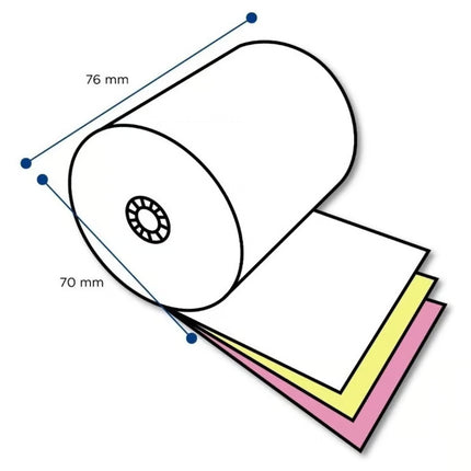 caja 50pzs rollo térmico Rollos de Papel Autocopia Blanco/Rosa/Amarillo de 76X70
