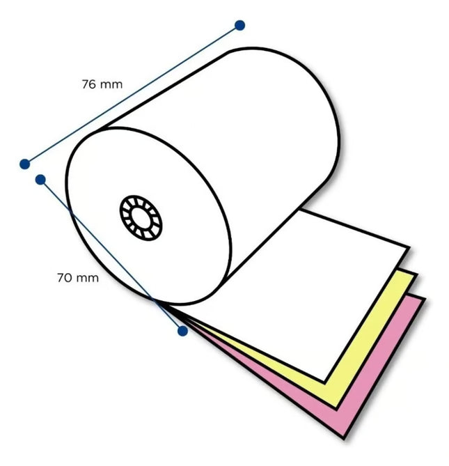 caja 50pzs rollo térmico Rollos de Papel Autocopia Blanco/Rosa/Amarillo de 76X70